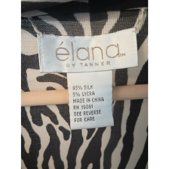 elana by TANNER Silk Brown Tan Zebra Print Wrap LS Blouse Large 18 - Picture 5 of 7